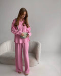 Ladies Button Down Top Pant 2PCS Daily Set HK6165 - SWEETKAMA