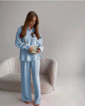 Ladies Button Down Top Pant 2PCS Daily Set HK6165 - SWEETKAMA