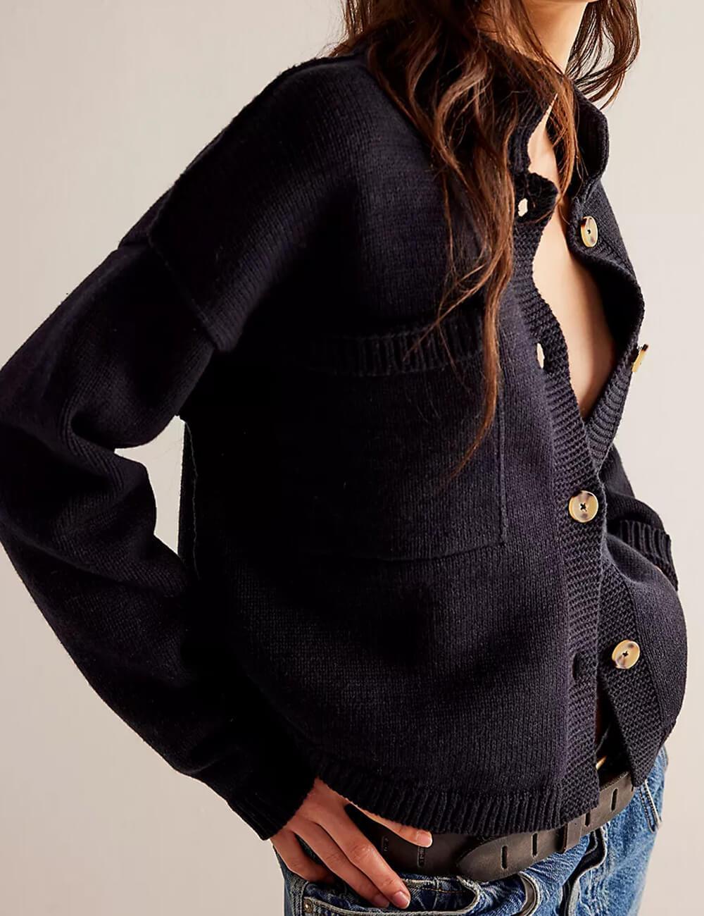 Ladies Button Front Dropped Shoulder Cardigan SKT529 - SWEETKAMA