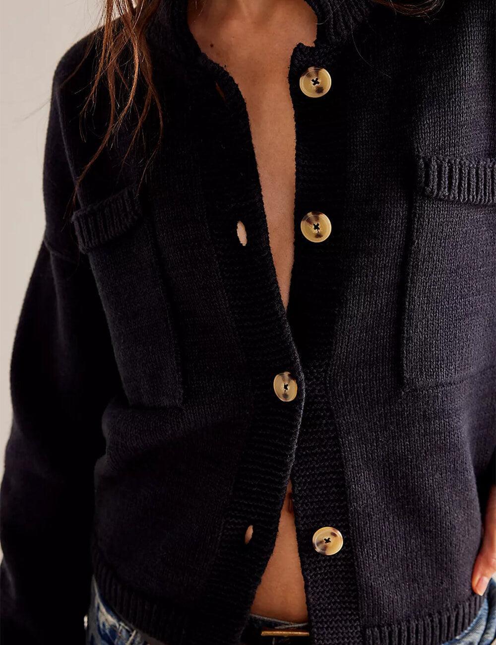 Ladies Button Front Dropped Shoulder Cardigan SKT529 - SWEETKAMA