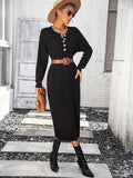 Ladies Button Long Sleeves Daily Knit Dress E2319 - SWEETKAMA