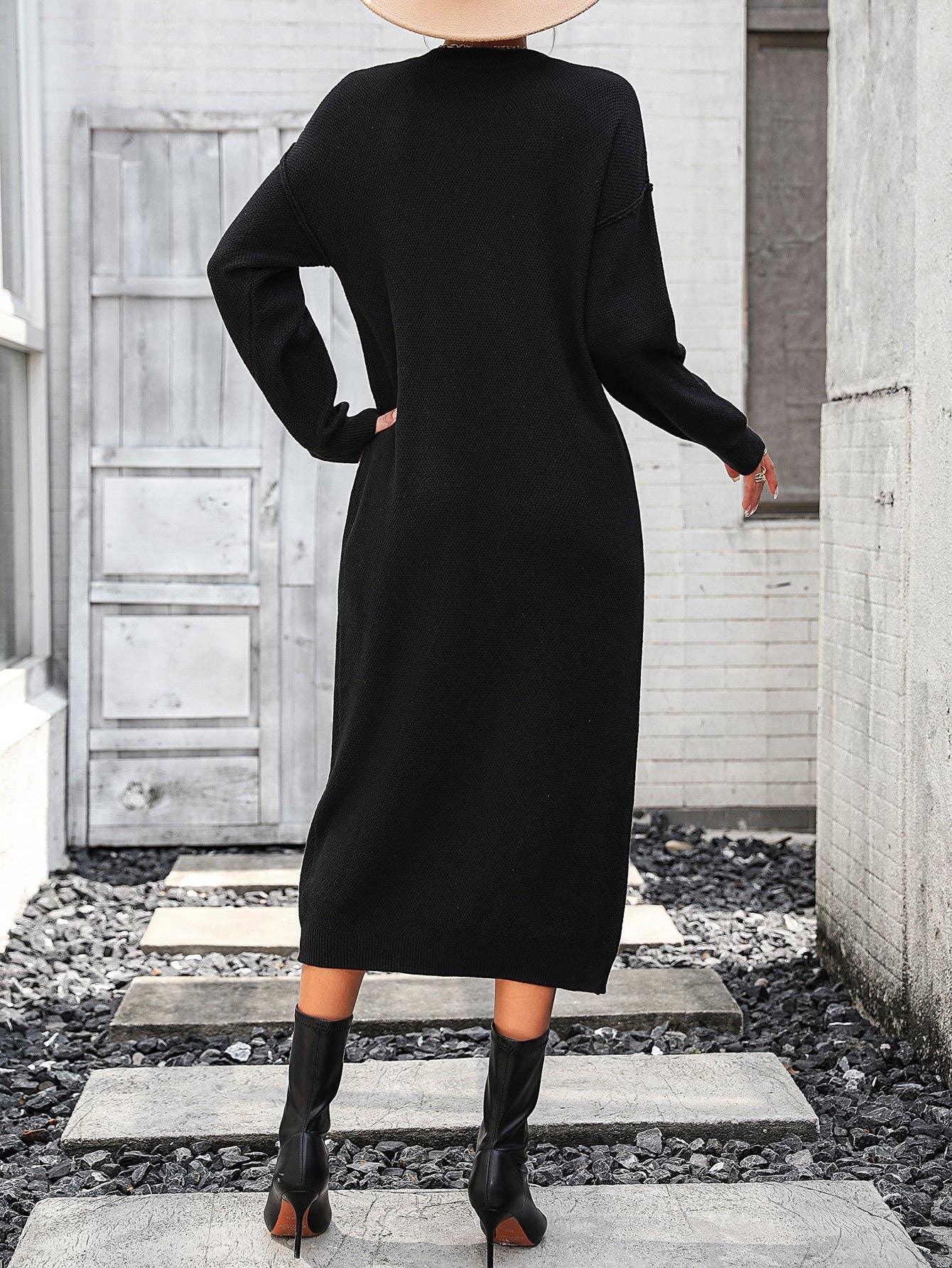 Ladies Button Long Sleeves Daily Knit Dress E2319 - SWEETKAMA