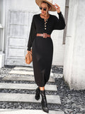 Ladies Button Long Sleeves Daily Knit Dress E2319 - SWEETKAMA