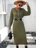 Ladies Button Long Sleeves Daily Knit Dress E2319 - SWEETKAMA