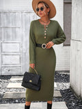 Ladies Button Long Sleeves Daily Knit Dress E2319 - SWEETKAMA