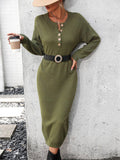 Ladies Button Long Sleeves Daily Knit Dress E2319 - SWEETKAMA