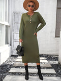 Ladies Button Long Sleeves Daily Knit Dress E2319 - SWEETKAMA