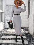 Ladies Button Long Sleeves Daily Knit Dress E2319 - SWEETKAMA