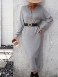 Ladies Button Long Sleeves Daily Knit Dress E2319 - SWEETKAMA