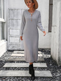 Ladies Button Long Sleeves Daily Knit Dress E2319 - SWEETKAMA