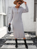 Ladies Button Long Sleeves Daily Knit Dress E2319 - SWEETKAMA