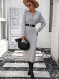Ladies Button Long Sleeves Daily Knit Dress E2319 - SWEETKAMA