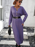 Ladies Button Long Sleeves Daily Knit Dress E2319 - SWEETKAMA