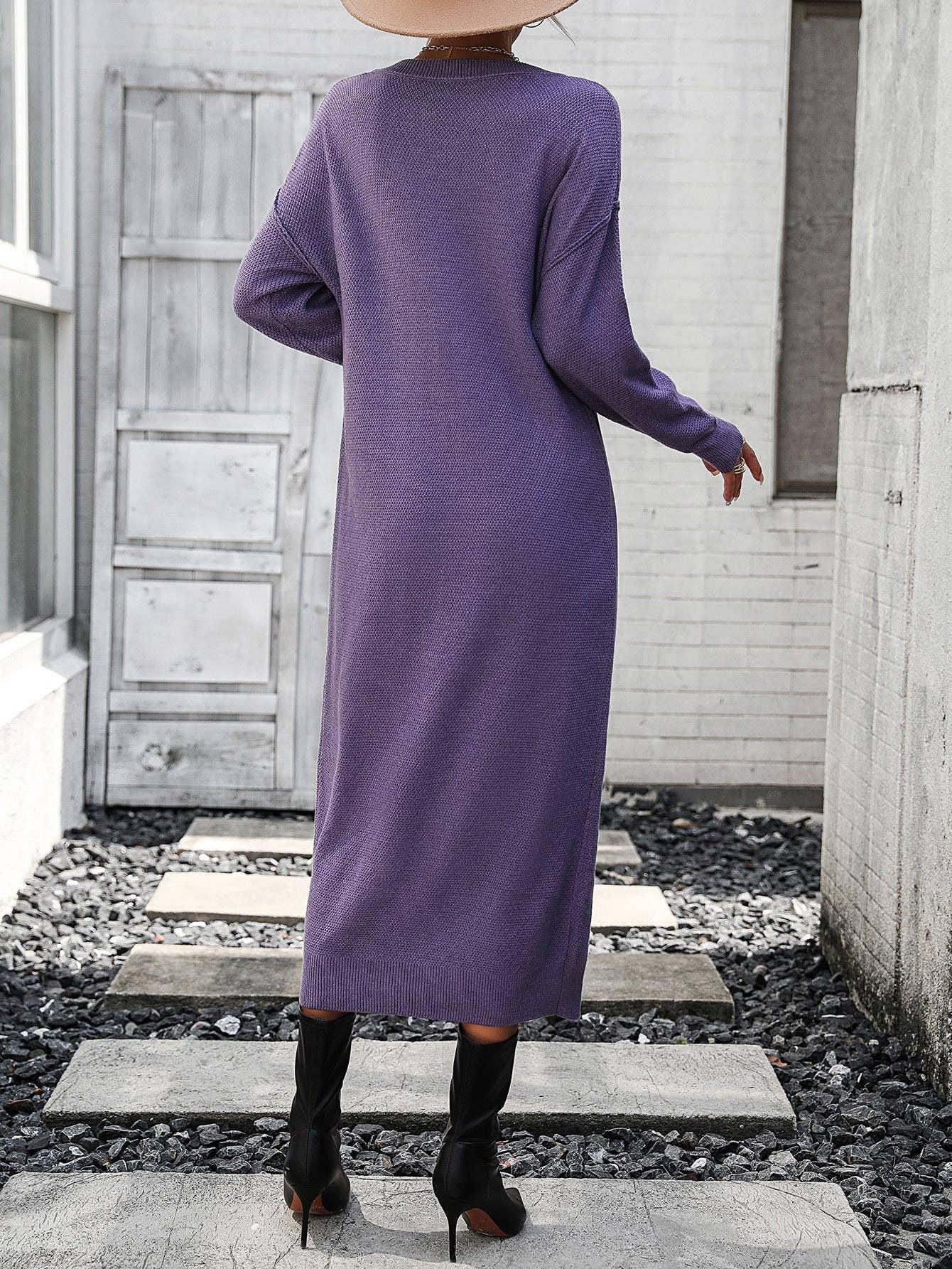 Ladies Button Long Sleeves Daily Knit Dress E2319 - SWEETKAMA