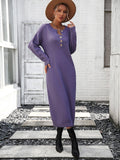 Ladies Button Long Sleeves Daily Knit Dress E2319 - SWEETKAMA