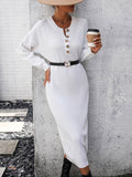 Ladies Button Long Sleeves Daily Knit Dress E2319 - SWEETKAMA