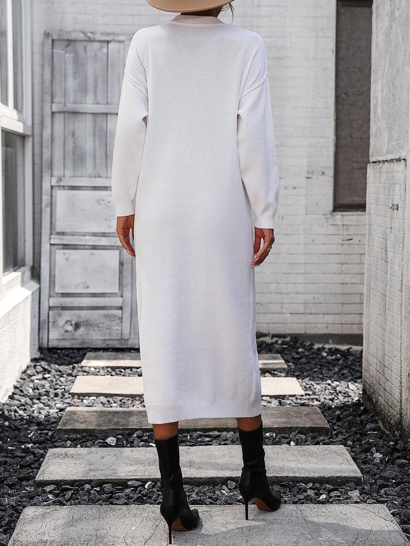 Ladies Button Long Sleeves Daily Knit Dress E2319 - SWEETKAMA