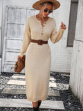 Ladies Button Long Sleeves Daily Knit Dress E2319 - SWEETKAMA