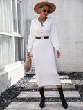 Ladies Button Long Sleeves Daily Knit Dress E2319 - SWEETKAMA