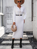 Ladies Button Long Sleeves Daily Knit Dress E2319 - SWEETKAMA