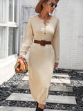 Ladies Button Long Sleeves Daily Knit Dress E2319 - SWEETKAMA