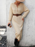 Ladies Button Long Sleeves Daily Knit Dress E2319 - SWEETKAMA