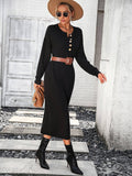 Ladies Button Long Sleeves Daily Knit Dress E2319 - SWEETKAMA