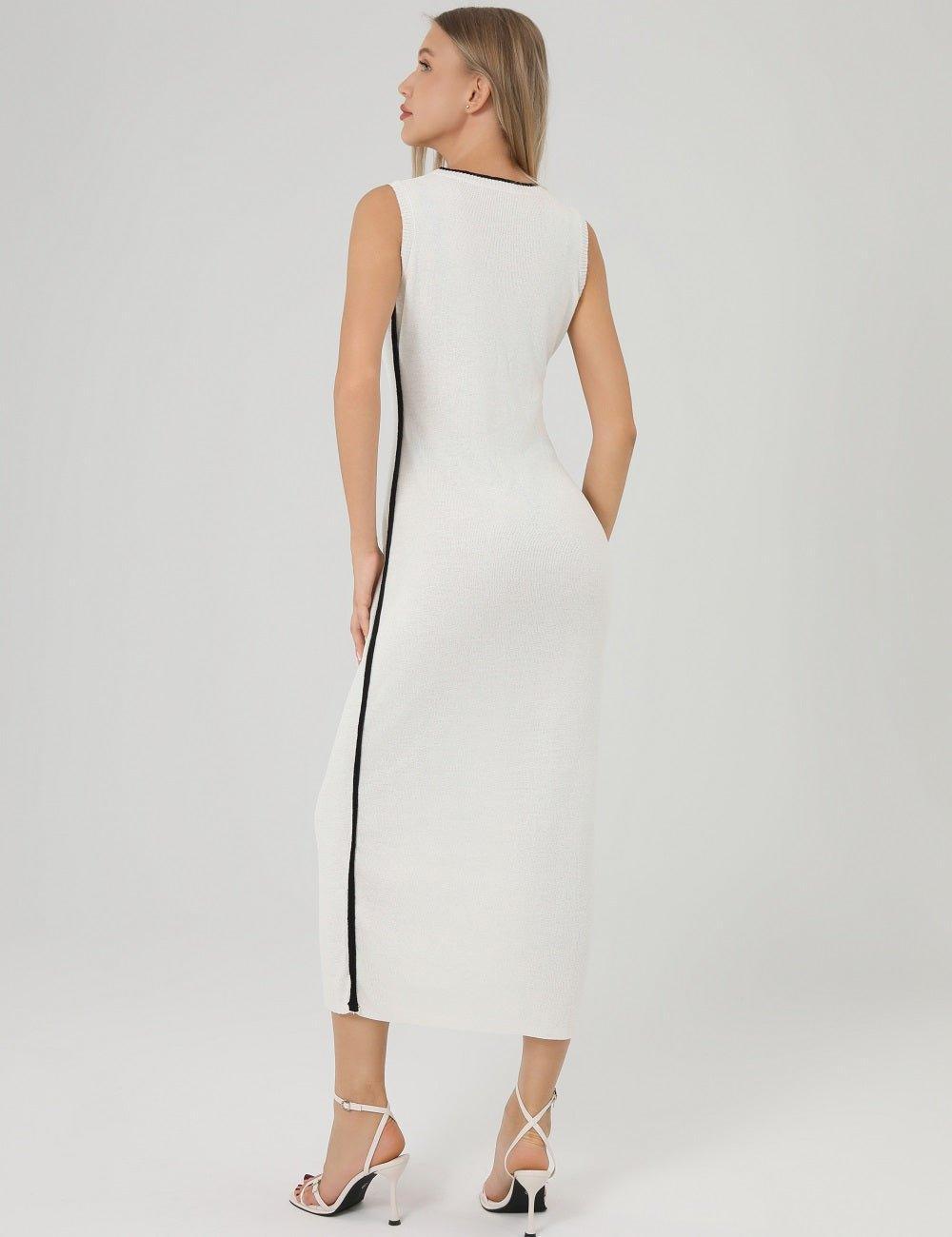 Ladies Color Block Bodycon Knit Midi Dress SKD276 - SWEETKAMA