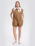 Ladies Color Block Botton Down Casual Top Shorts Set SKST282 - SWEETKAMA