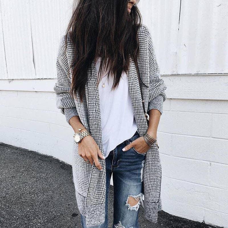 Ladies Color Block Long Sleeves Loose Coat 6635 - SWEETKAMA