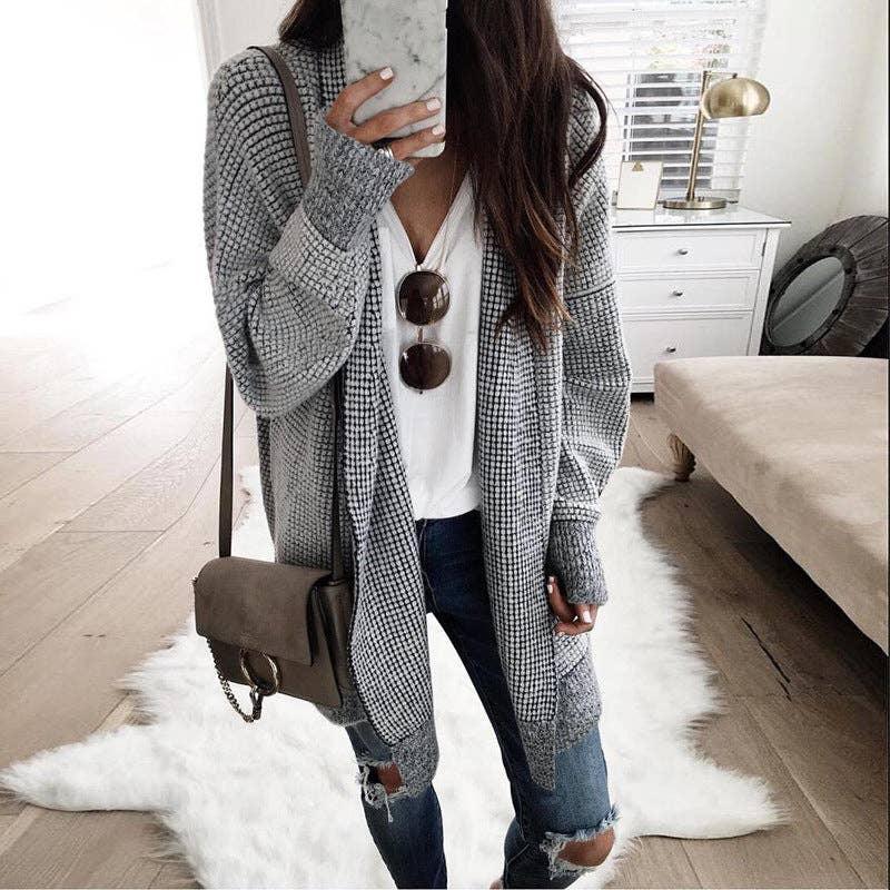 Ladies Color Block Long Sleeves Loose Coat 6635 - SWEETKAMA