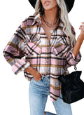 Ladies Color Block Long Sleeves Plaid Shirt FF-80193 - SWEETKAMA
