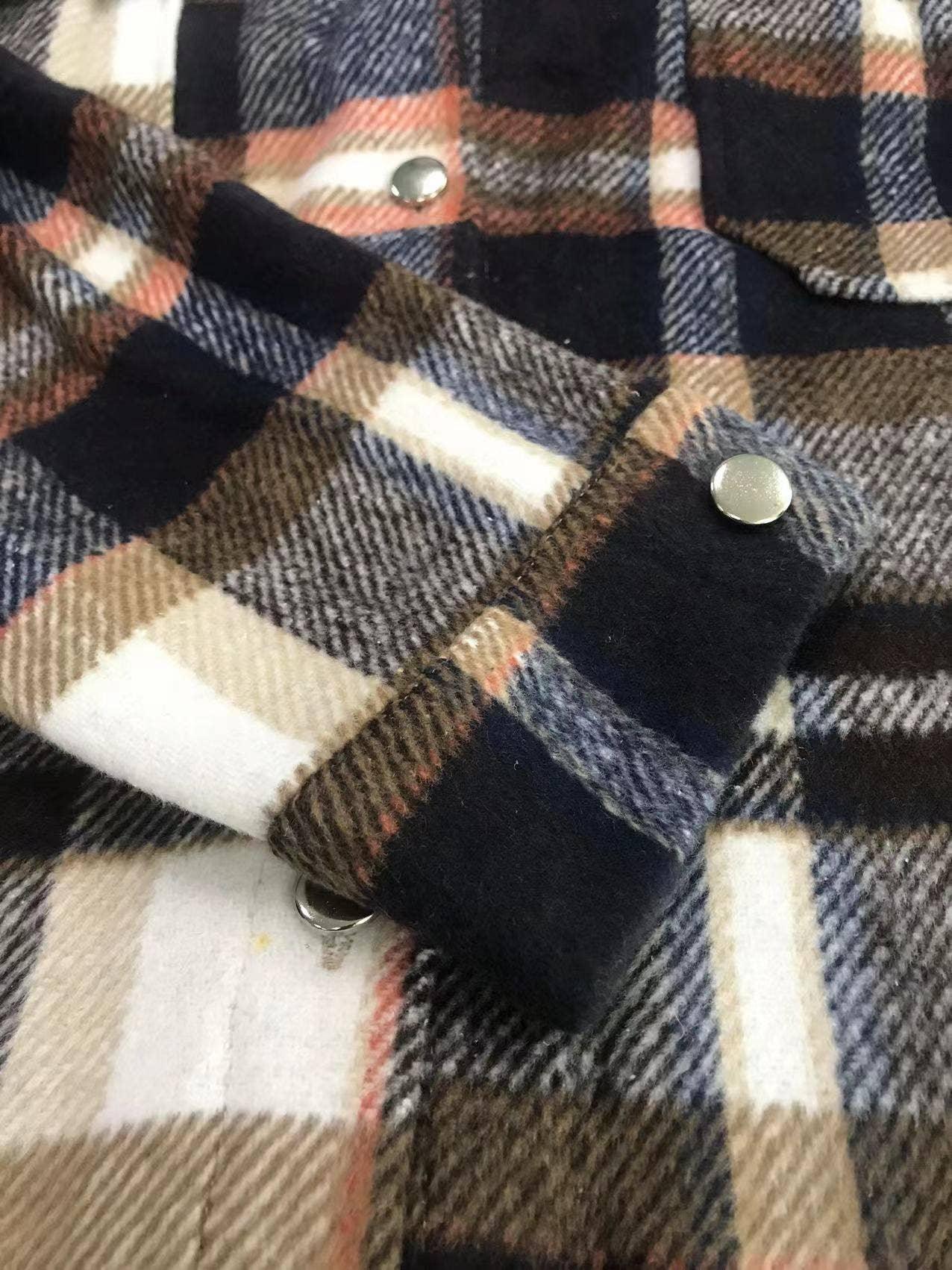 Ladies Color Block Long Sleeves Plaid Shirt FF-80193 - SWEETKAMA