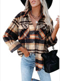 Ladies Color Block Long Sleeves Plaid Shirt FF-80193 - SWEETKAMA