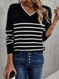 Ladies Color Block Long Sleeves V-Neck Knit Top T9108 - SWEETKAMA
