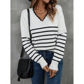 Ladies Color Block Long Sleeves V-Neck Knit Top T9108 - SWEETKAMA