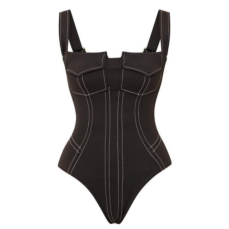 Ladies Color Block One Piece Swimwear with Pants Y361 - SWEETKAMA