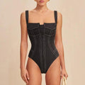 Ladies Color Block One Piece Swimwear with Pants Y361 - SWEETKAMA