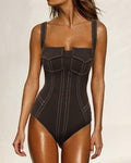 Ladies Color Block One Piece Swimwear with Pants Y361 - SWEETKAMA