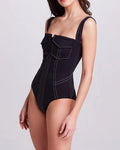 Ladies Color Block One Piece Swimwear with Pants Y361 - SWEETKAMA