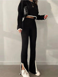Ladies Color Block Short Top Split Pants Knit Set FQS1415 - SWEETKAMA
