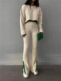 Ladies Color Block Short Top Split Pants Knit Set FQS1415 - SWEETKAMA