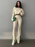 Ladies Color Block Short Top Split Pants Knit Set FQS1415 - SWEETKAMA