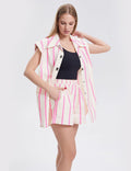 Ladies Color Block Stripe Casual Top Shorts Set SKST277 - SWEETKAMA