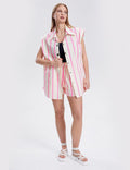 Ladies Color Block Stripe Casual Top Shorts Set SKST277 - SWEETKAMA