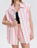 Ladies Color Block Stripe Casual Top Shorts Set SKST277 - SWEETKAMA