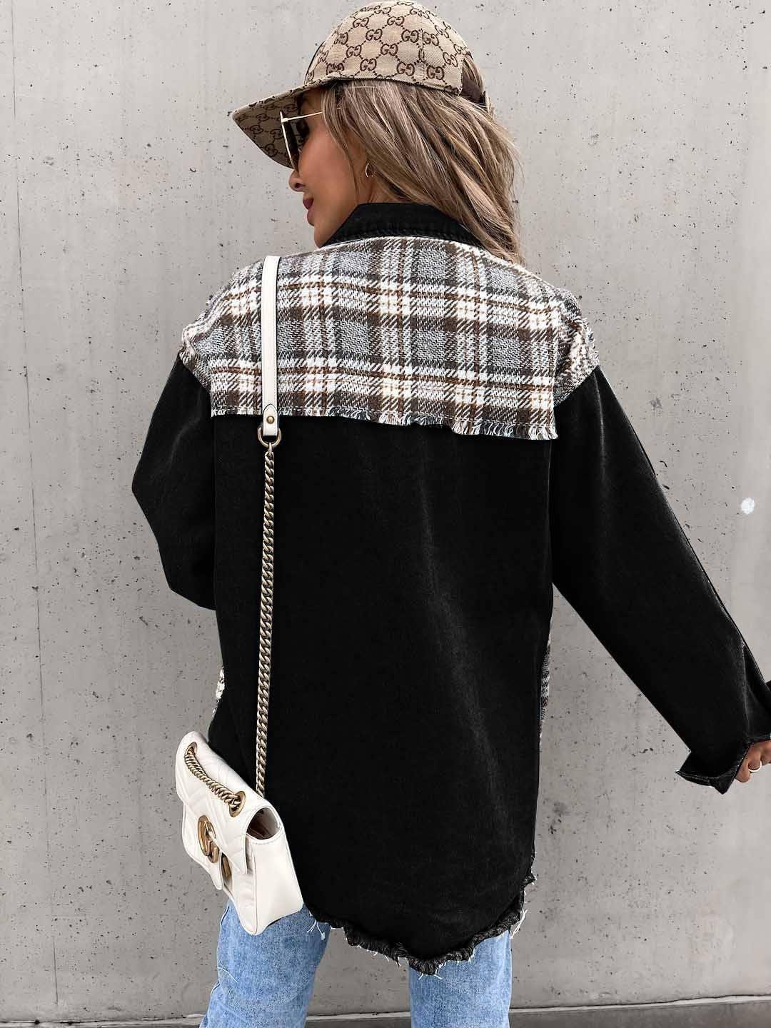 Ladies Color Block Turn-Down Collar Shirt z239 - SWEETKAMA