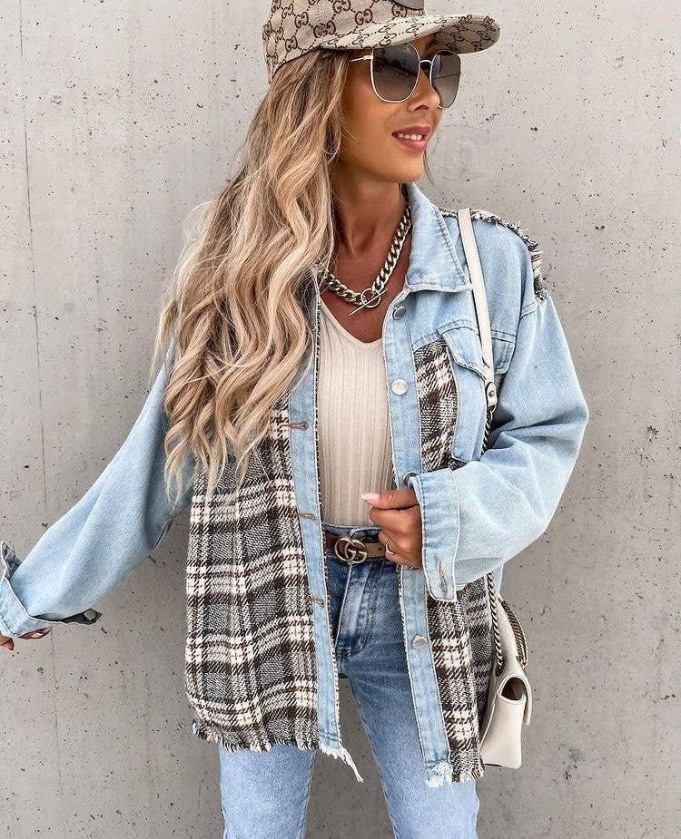 Ladies Color Block Turn-Down Collar Shirt z239 - SWEETKAMA