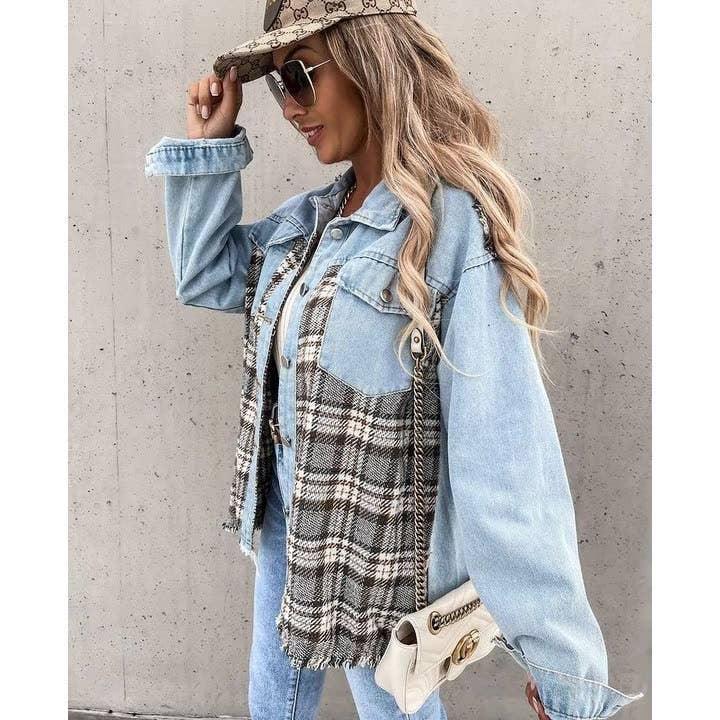 Ladies Color Block Turn-Down Collar Shirt z239 - SWEETKAMA