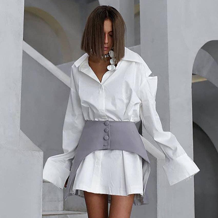 Ladies Contrast Color Loose Shirt Short Dress 2TZ1012 - SWEETKAMA